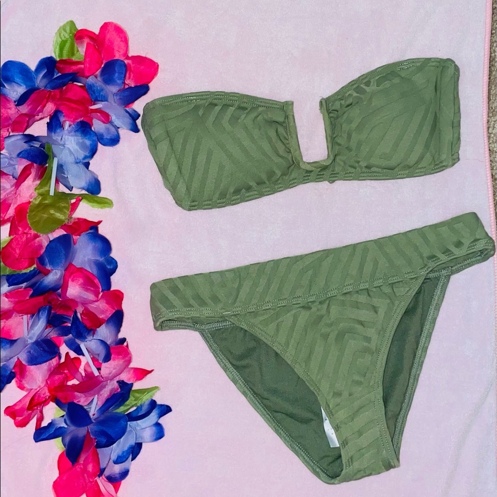 Strapless olive green billabong bikini set